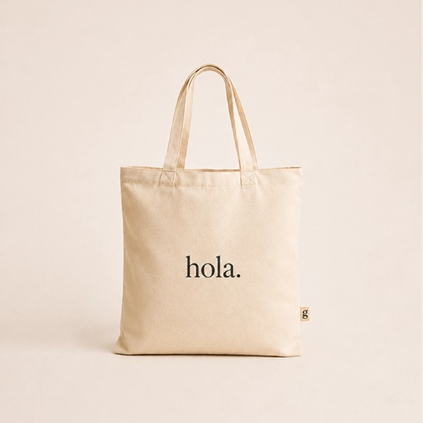 Bolsa de algodón natural personalizada con el mensaje hola punto